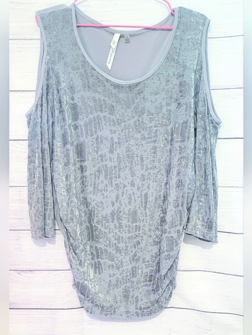 Ny Collection Gray 🩶 🩶 Velvet Long Sleeve cold shoulder Top Size XL